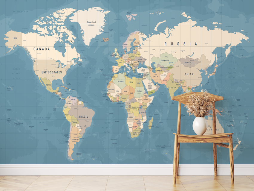 Blue and Colour World Map Wallpaper Mural – Wallpaper Store